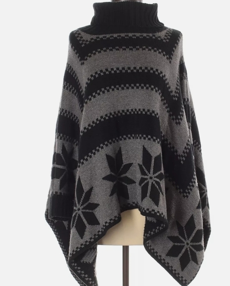 525 America Nordic Fair Isle Wool Cashmere Luxury Poncho Sweater Wrap Oversize - Picture 2 of 5